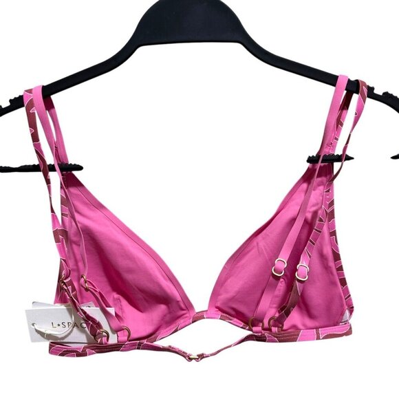 L*SPACE Womens Size L Tiki Tiki Pink Print Finneas Triangle Bikini Top NWT - Picture 7 of 11